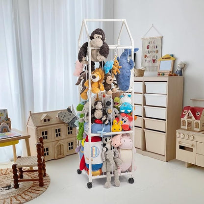 Stuffed Animal Zoo Storage, Extra Large Stuffed Animal Holder with Dust Cloth and Universal Wheels, Toy Storage Organizer, Plush Storage Organizer Shelf for Birthday Gift, Nursery Play Room Bedroom