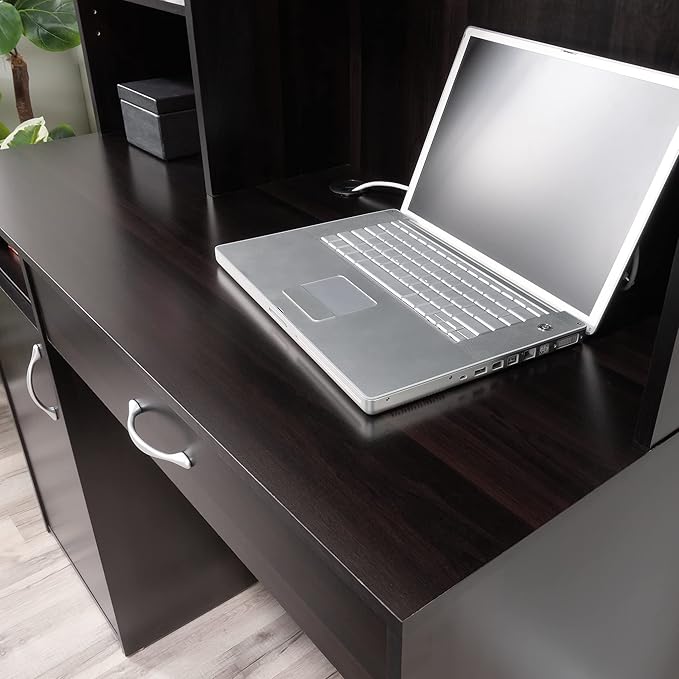 Sauder Beginnings Transitional Desk with Hutch, Cinnamon Cherry finish