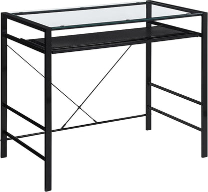 OSP Home Furnishings Zephyr Computer Desk with Keyboard Shelf and Tempered Glass Top, Clear Glass and Black Frame, 36" W x 20" D x 30.25" H