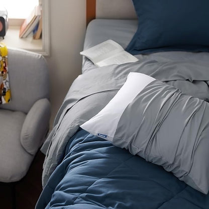 Bedsure Navy Twin XL Comforter Set - 5 Pieces Reversible Twin XL Bedding Sets, Navy Bed Set with Comforters, Sheets, Pillowcase & Sham