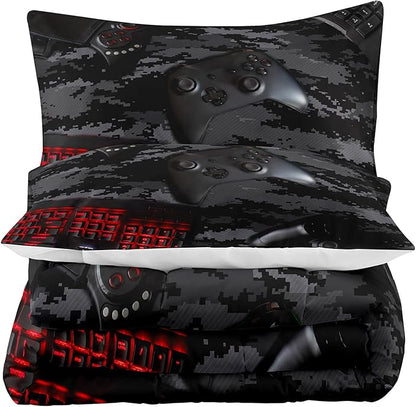 Tailor Shop Gaming Comforter Set Twin Size for Boys, Black Camouflage Gamer Bedding Sets for Boys Kids Teenage, All Season 2 Piece Gaming Bed Set with 1 Comforter and 1 Matching Pillowcase