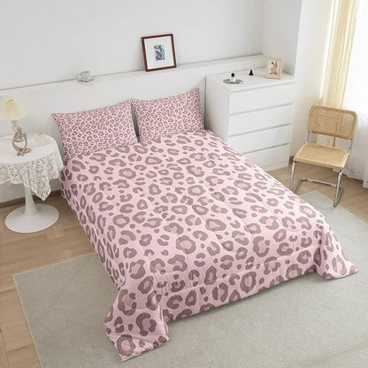 Pink Leopard Skin Comforter Leopard Print Comforter Set for Kids Boys Girls Africa Cheetah Printed Children Bedding Set Ultra Soft Decor Safari Animal Fur Pattern Duvet Set Full Size Quilt Set