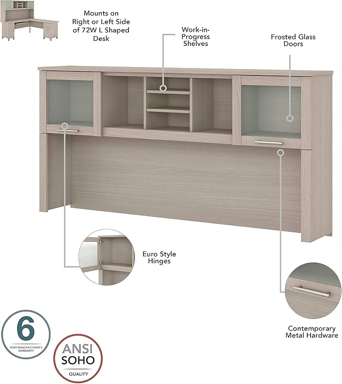 Bush Furniture Somerset 72W Office Desk with Drawers and Hutch in Sand Oak