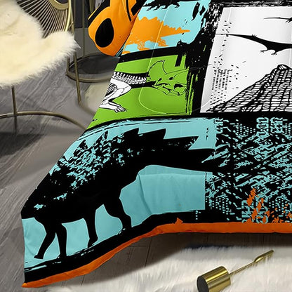 Bodhi Queen Size Teen Comforter Set,Boys Comforter Bedding Set with Pillowcases,Teen Kids Queen Size Dinosaur Comforter Set,Cartoon Dinosaur Bedding Set,Boy Bed Set