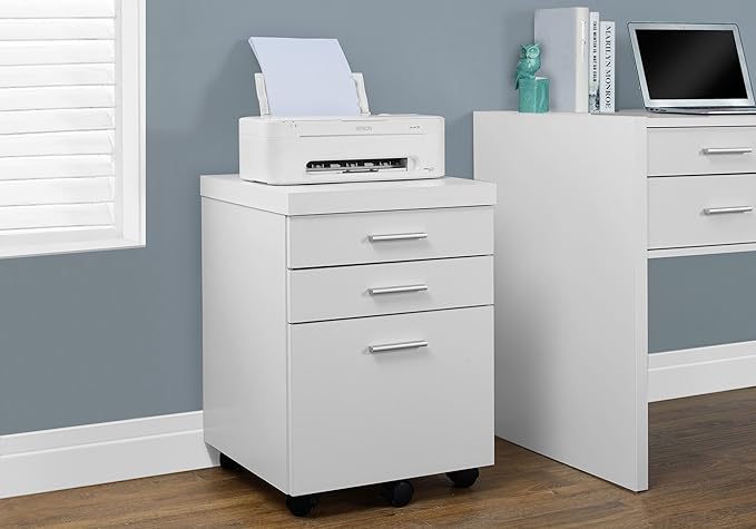 Monarch Specialties White Hollow-Core 3 Drawer File Cabinet on Castors