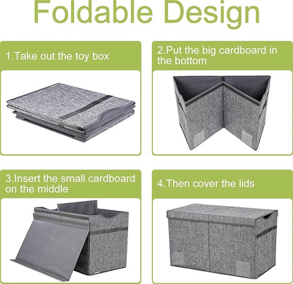 Toy Box Chest, Collapsible Sturdy Storage Bins with Lids, Extra Large Kids Toy Storage Organizer Boxes Bins Baskets for Kids, Boys, Girls, Nursery Room, Playroom, Closet (Linen Gray)
