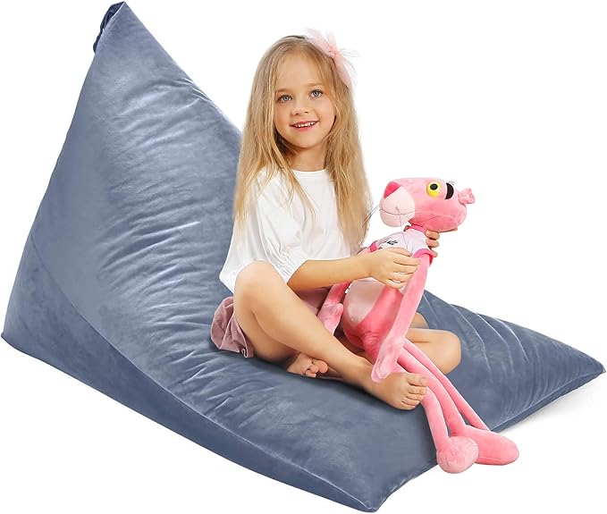 Aubliss Stuffed Animal Storage Bean Bag Chairs Cover, 50"x 35" Extra Large Velvet Bean Bags Chair for Kids & Adults, Ultra Soft Zipper Beanbag Toy Storage for Boys Girls - Grey