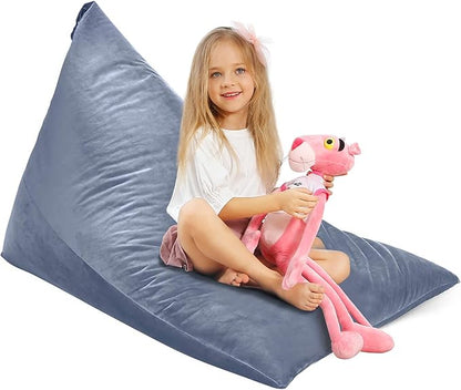 Aubliss Stuffed Animal Storage Bean Bag Chairs Cover, 50"x 35" Extra Large Velvet Bean Bags Chair for Kids & Adults, Ultra Soft Zipper Beanbag Toy Storage for Boys Girls - Grey