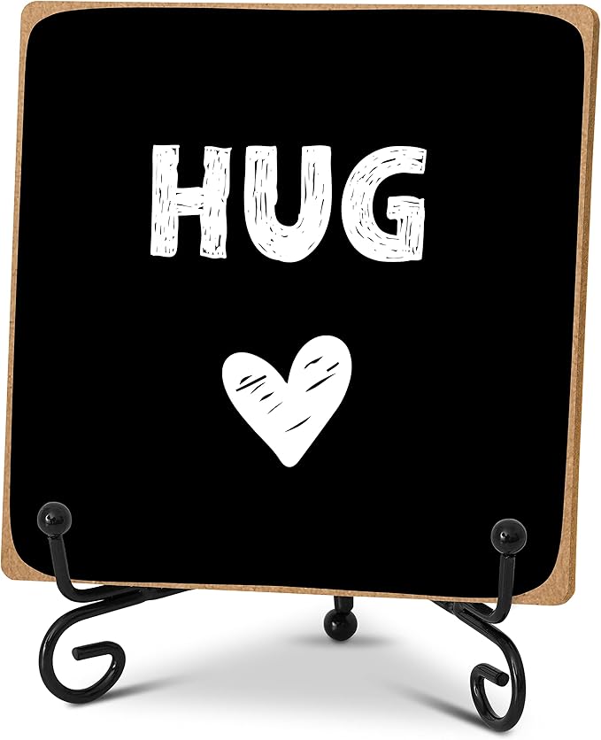 Hug - Home Office Desk Decor Wood Plaque with Stand, Love You Gifts, Thinking of You Gifts for Women Friends Girlfriend Boyfriend Mom Sisters - A02
