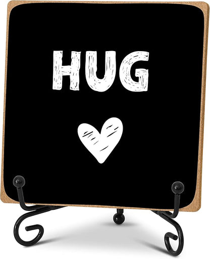 Hug - Home Office Desk Decor Wood Plaque with Stand, Love You Gifts, Thinking of You Gifts for Women Friends Girlfriend Boyfriend Mom Sisters - A02