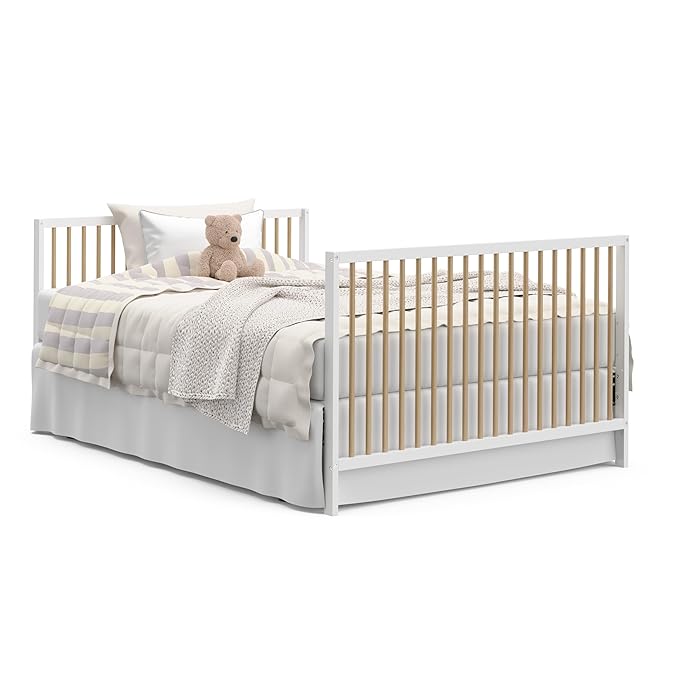 Graco Teddi 5-in-1 Convertible Crib (White with Driftwood) – GREENGUARD Gold Certified, Converts to Daybed, Toddler & Twin Bed with Headboard and Footboard, Adjustable Mattress Height