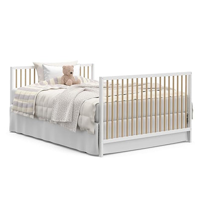 Graco Teddi 5-in-1 Convertible Crib (White with Driftwood) – GREENGUARD Gold Certified, Converts to Daybed, Toddler & Twin Bed with Headboard and Footboard, Adjustable Mattress Height