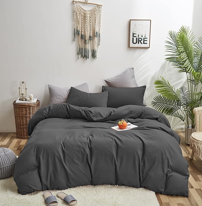 Grey Comforter Set Twin Pure Dark Gray Beddig Set for Kids Teens Adult Solid Gray Color Bedding Set Lightweight Durable Gray Blanket Quilts Set