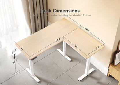 Claiks L Shaped Standing Desk Adjustable Height, Dual Motor Electric Corner Standing Desk, 63x55 inch Sit Stand up Desk with Splice Board, White
