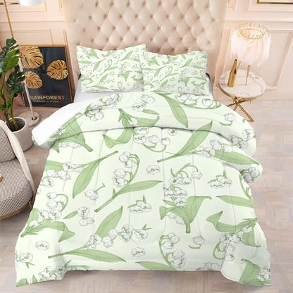 kxry Green Flower Comforter Sets Bedding Sets Full Size Comforter Set for Girls Women Kids 1 Comforter + 2 Pillow Case