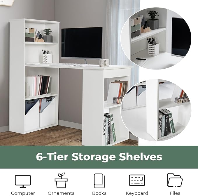 Computer Desk with Shelves, White