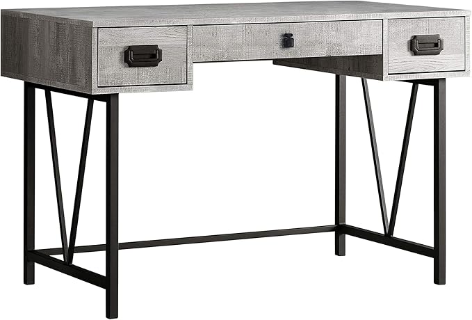 Monarch Specialties Laptop Table with Drawers-Industrial Style-Metal Legs Computer Desk Home & Office, 48" L, Grey Reclaimed Wood Look