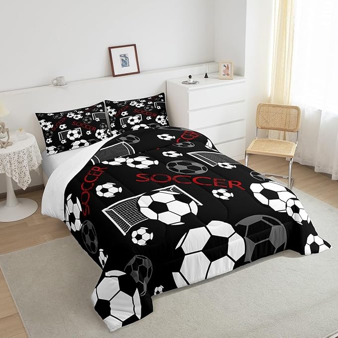 Feelyou Football Comforter Set Twin Size Rugby Sports Comforter for Kids Teens Adults Soccer Ball Game Bedding Set Gift for Football Lover Duvet Set Room Decor 2Pcs with 1 Pillow Case