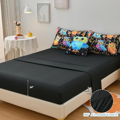 DORCAS Full Bedding Set with Comforter, Sheets for Kids, 6 Pieces, Owl, All Seasons, Unisex, Polyester, Machine Wash, Cute Owl Theme Design