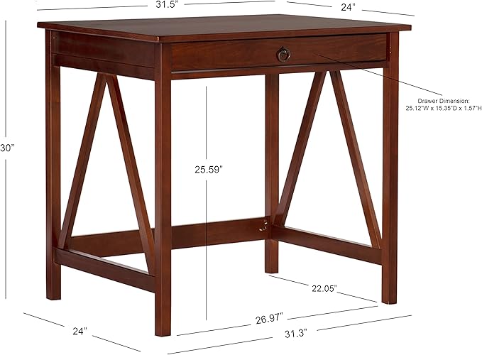 Linon Home Dcor Titian Laptop Desk, Antique Tobacco, 31.5" W x 24.02" D x 30" H