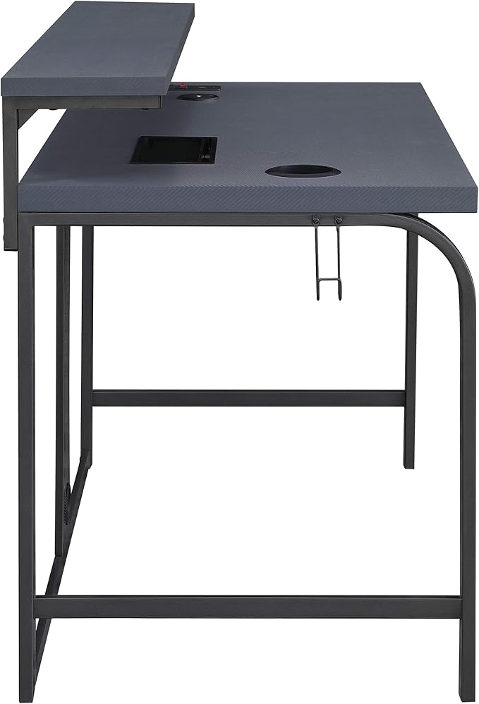 OSP Home Furnishings Reload Gaming Desk with Wireless Charging, USB Power Hub, and Remote Controlled RGB LED Lights, Matte Grey Carbon Fiber