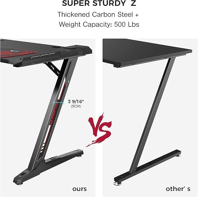 EUREKA ERGONOMIC Z1-S Pro Gaming Desk 44.5" Z Shaped Home Office PC Computer Desks Gamer Tables with LED Lights Controller Stand Cup Holder Headphone Hook Free Mousepad for Men Boyfriend Female Gift