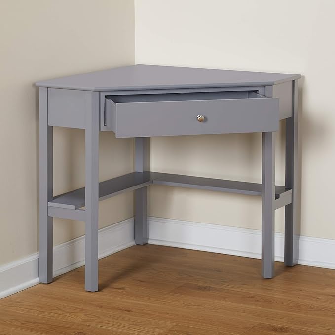Target Marketing Systems Ellen Corner Desk Drawer and One Storage Shelf for Living Room, Bedroom, or Home Office, Small Computer Table, 42" W x 30" H, Anchor Gray