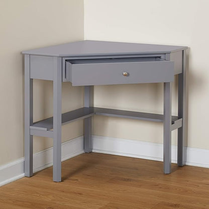 Target Marketing Systems Ellen Corner Desk Drawer and One Storage Shelf for Living Room, Bedroom, or Home Office, Small Computer Table, 42" W x 30" H, Anchor Gray