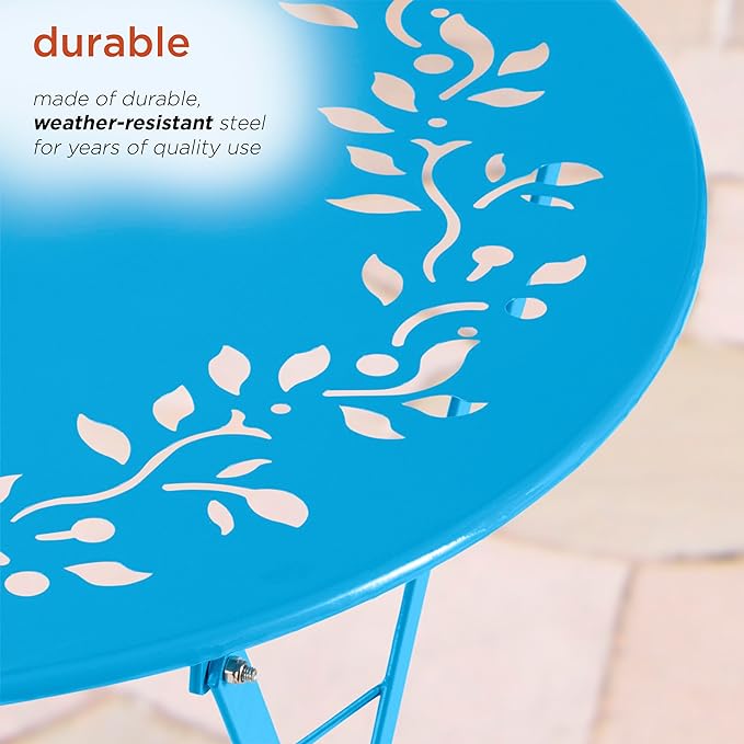 Alpine Corporation Indoor/Outdoor 3-Piece Bistro Set Folding Table and Chairs Patio Seating, Blue