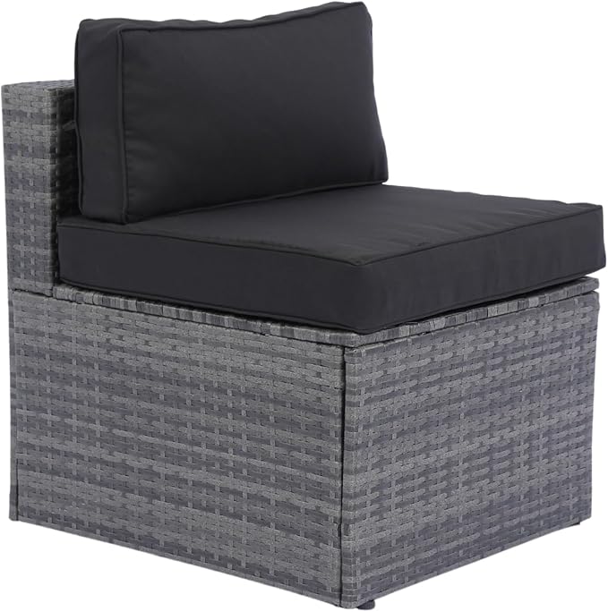 5-Pieces Patio Furniture Set with Coffee Table and 2 Pillows, PE Rattan Outdoor Conversation Sectional Sofa Seating Goup for Balcony Front Porch Backyard Law, Grey Wicker+Black Cushion