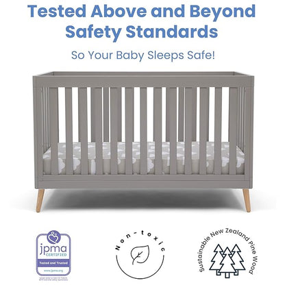 Delta Children Essex 4-in-1 Convertible Baby Crib, Grey with Natural Legs + Delta Children Twinkle Galaxy Dual Sided Recycled Fiber Core Crib and Toddler Mattress (Bundle)