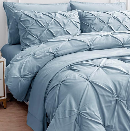 Lane Linen Twin XL Comforter Set, 5 Piece Twin XL Bedding, Pintuck Twin XL Bed in a Bag, Twin XL Bedding Comforter Sets, Twin XL Bed Comforter Set with Sheets, Pillowcase & Sham, Bed Set - French Blue