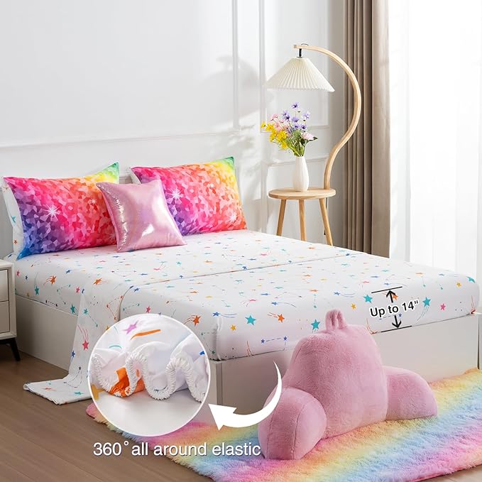 A Nice Night 6Pcs Gradient Abstract Art Grid Mosaic Geometric Bedding Set for Girls, Colorful Rainbow Galaxy Comforter Set, Ultra Soft Bedding Sets (PinkYellow,Twin 6Pcs)