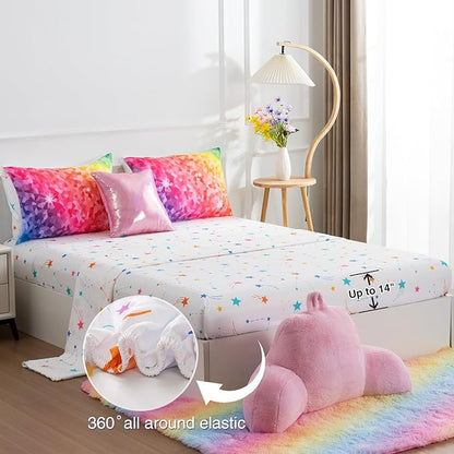 A Nice Night 6Pcs Gradient Abstract Art Grid Mosaic Geometric Bedding Set for Girls, Colorful Rainbow Galaxy Comforter Set, Ultra Soft Bedding Sets (PinkYellow,Twin 6Pcs)