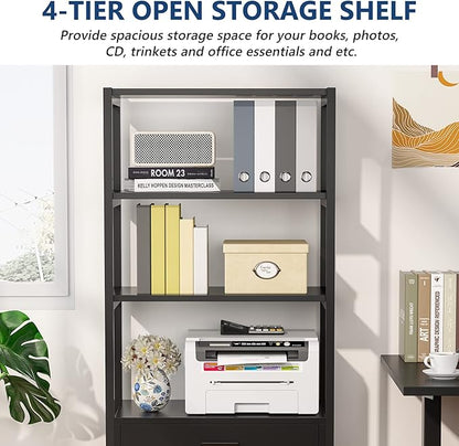 Tribesigns Bookcase Bookshelf, 4-Tier Modern File Cabinet with 2 Drawers, Lateral Filing Cabinet accommodate Legal/Letter / A4 Size for Home Office Organizer