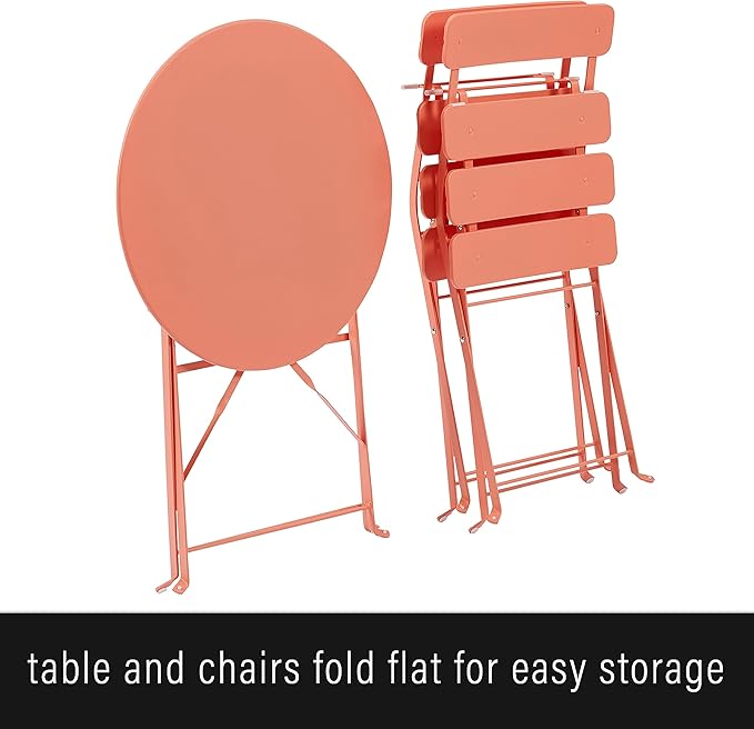 Crosley Furniture CF7390-CO Karlee Retro Metal Indoor/Outdoor 3-Piece Bistro Set with Table and 2 Chairs, Coral