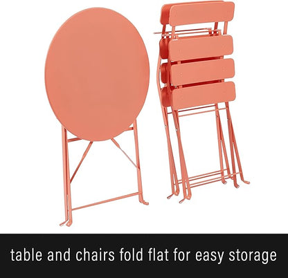 Crosley Furniture CF7390-CO Karlee Retro Metal Indoor/Outdoor 3-Piece Bistro Set with Table and 2 Chairs, Coral