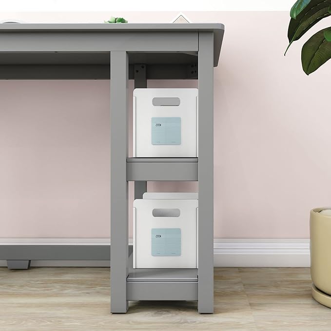 Max & Lily Solid Wood Desk With Shelves, 47 Inches, Grey