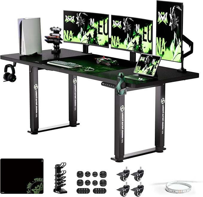 X-Win Electric Height Adjustable Standing Desk, 71" x 31.5" Inch 4-Leg Ergonomic Sit to Stand Desk for Home Office, Powerful Dual Motor Work Desk, Carbon Fiber Textured Black