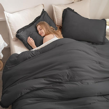 Andency California King Comforter Set Dark Grey - 3 Pieces Cal King Boho Lightweight Bedding Comforter Sets, Oversized All Season Tassel Soft Fluffy Bed Set (104x96In Comforter & 2 Pillowcases)