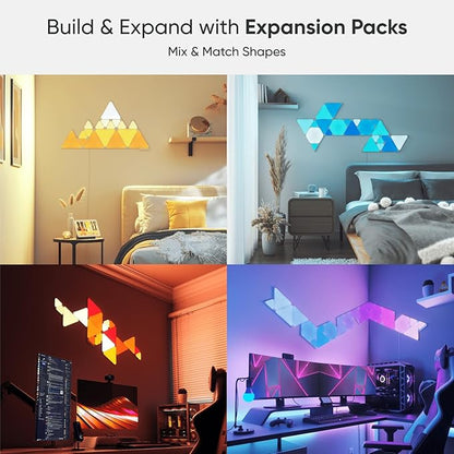 Nanoleaf Shapes WiFi and Thread Smart RGBW 16M+ Color LED Dimmable Gaming and Home Decor Wall Lights Smarter Kits (Triangles Smarter Kit (7 Pack)