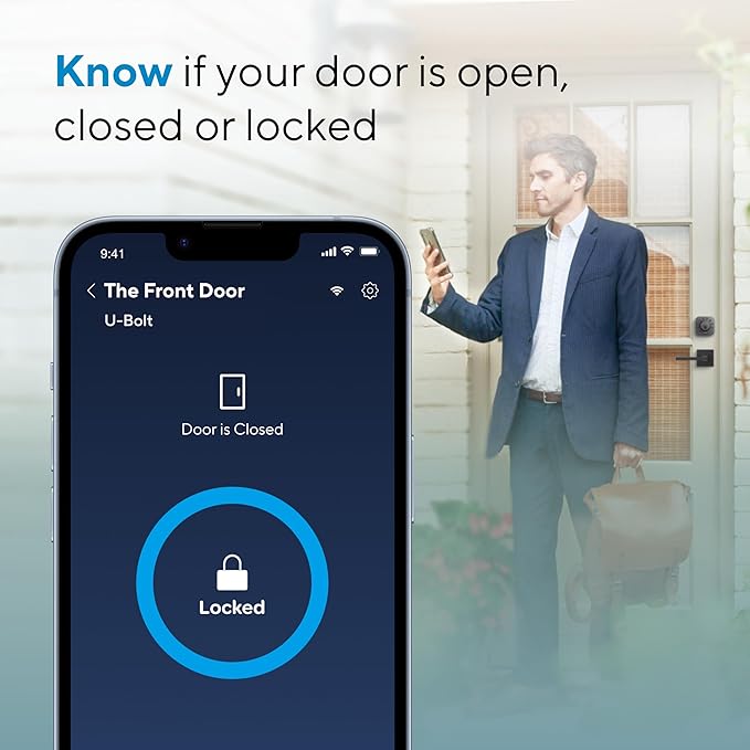 ULTRALOQ U-Bolt WiFi Smart Lock with Door Sensor, 5-in-1 Keyless Entry Door Lock with Built-in WiFi, Bluetooth and Keypad, WiFi Door Lock, WiFi Deadbolt