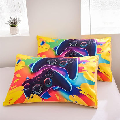 Aimuan Gaming Bedding Sets Gamer Room Decor 3D Gamepad Video Games Twin Size Comforter Sets for Boys Games Console Action Buttons Novelty Colorful Modern Home Quilt Set (Twin, Yellow)