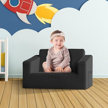 Kids Couch,2-in-1 Toddler Chairs for Boys,Kids Sofa with Storage,Comfortable Kids Sofa Bed,Fun Kids Lounge Chair,Toddler Furniture,Kids Playroom,Children'S Gifts (Black)