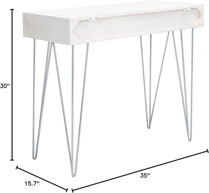 Safavieh Home Office Collection Marigold White Wash and Silver 1-Drawer Hairpin Leg Desk, 0