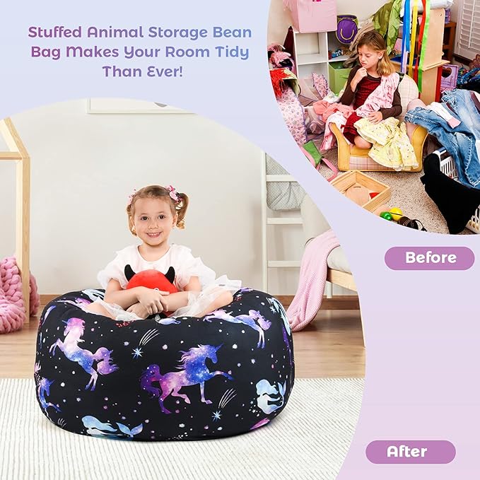 KABOER Bean Bag Cover for Kids,200L Stuffed Animal Storage Bean Bag Chair Cover |Stuffable Zipper Beanbag for Organizing Children Soft Plush Toys (32x29inch)