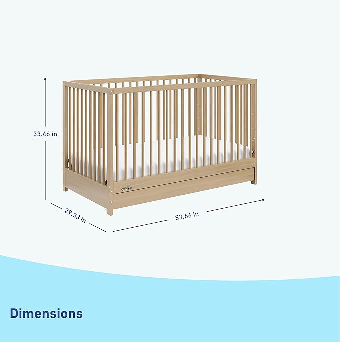 Graco Teddi 5-in-1 Convertible Crib with Drawer (Driftwood) – GREENGUARD Gold Certified, Crib with Drawer Combo, Full-Size Nursery Storage Drawer, Converts to Toddler Bed, Daybed and Full-Size Bed