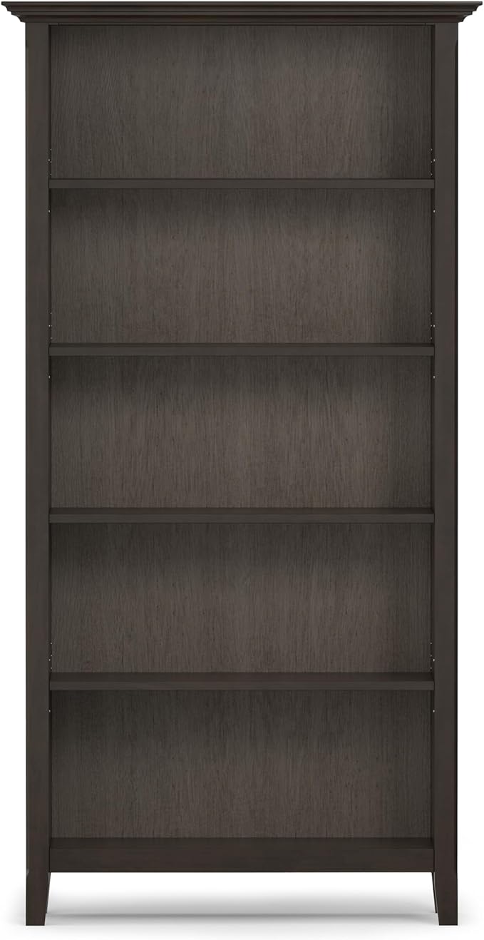 SIMPLIHOME Amherst SOLID WOOD Transitional 5 Shelf Bookcase for The Living, Study Room and Office, 36 inch, Hickory Brown