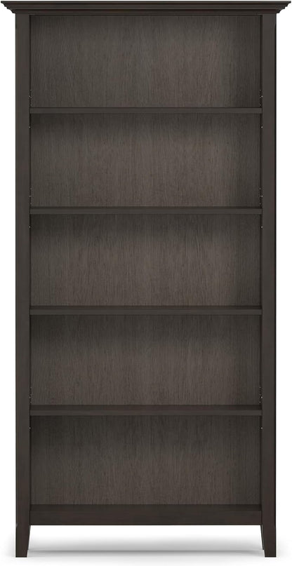 SIMPLIHOME Amherst SOLID WOOD Transitional 5 Shelf Bookcase for The Living, Study Room and Office, 36 inch, Hickory Brown