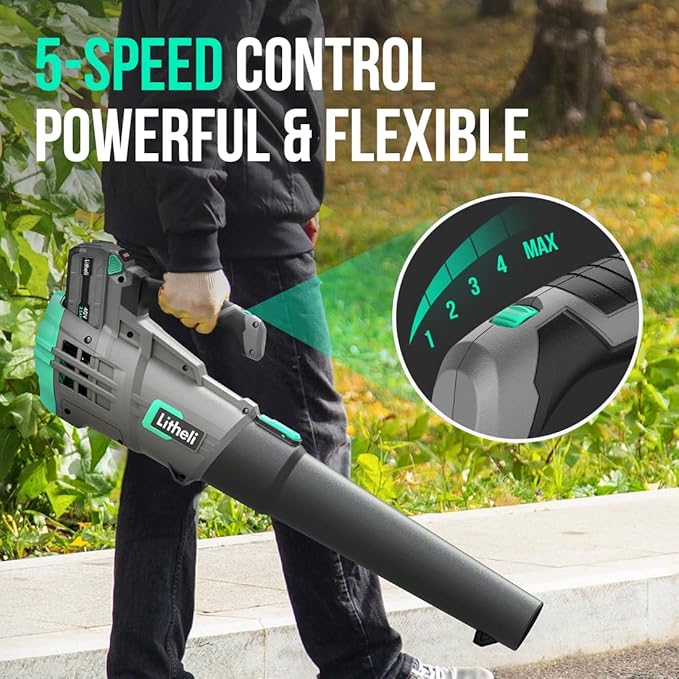 Litheli Cordless Leaf Blower 40V, Battery Leaf Blowers for Lawn Care, Lightweight Axial Blower for Blowing Leaf, Dust, Debris, with 2.0Ah Battery & Charger Included